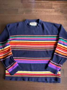 Vintage Tommy Hilfiger Surplus Style Wool Blend Multi-Stripe Crew Knit Sweater